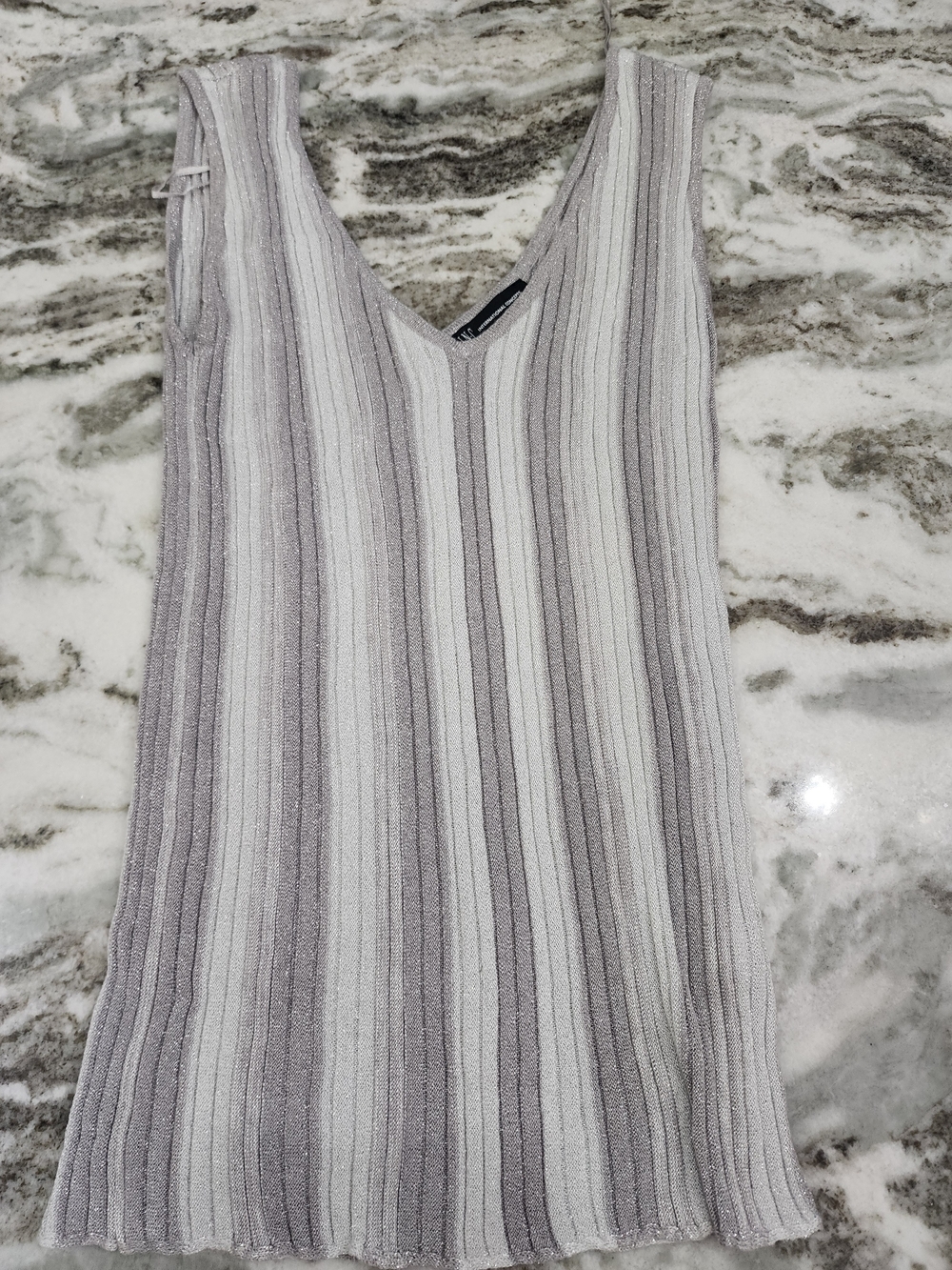 INC International Concepts Lavender and White Striped Knit Tank Top